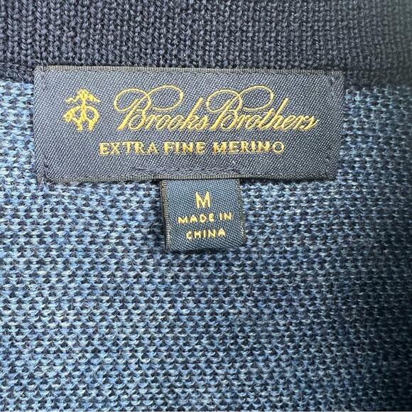 Brooks Brothers 100% Extra Fine Merino Wool 1/4 zip Sweater - Medium - Blue - Picture 2 of 4